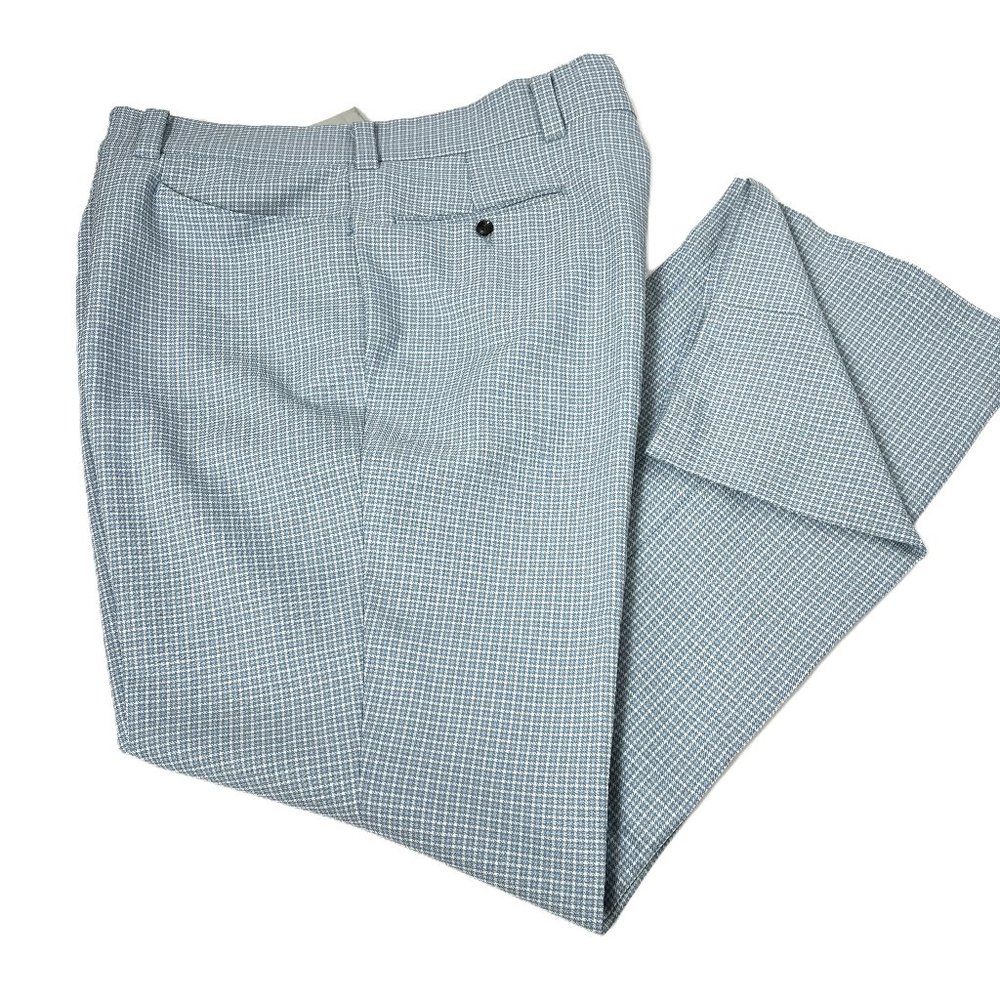 70’s Disco blue white Grey Plaid Poly Flare Pants Vtg